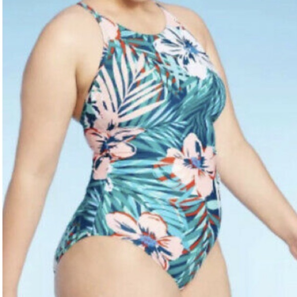 High Neck High Coverage One Piece Swimsuit Floral - Picture 1 of 9